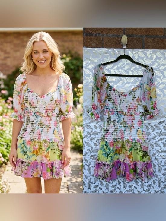 HEMANT & NANDITA Dresses & Skirts - Hemant & Nandita Floral Smocked Mini Dress S Cottagecore Boho